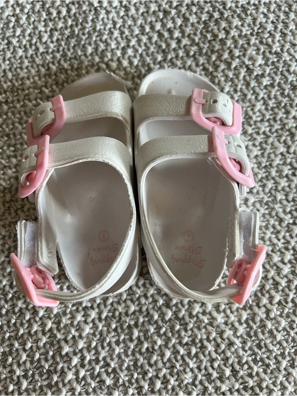 Old Navy White Sandals with Pink Buckles